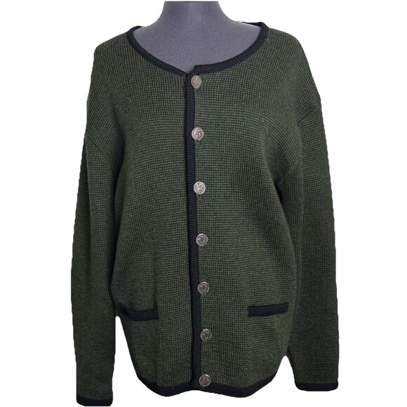 Vtg Austrian Loden Wool Cardigan Sweater Golimbeck XL (54) Olive Green Alpine - Picture 1 of 12